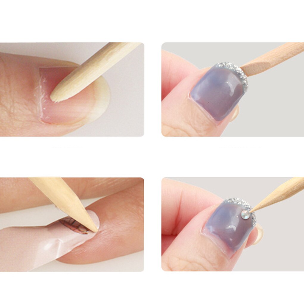 100 Uds eliminador de cutícula de uñas Sticks Nail Pusher palos de madera manicura arte herramienta de doble cabeza