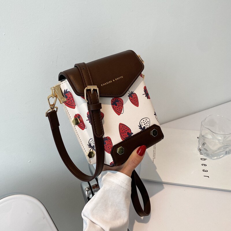 Womens Tas Wilde Aardbei Handtassen Populaire Trendy Mode Een-Schouder Tas Netto Rode Mobiele Telefoon Kleine Vierkante tas