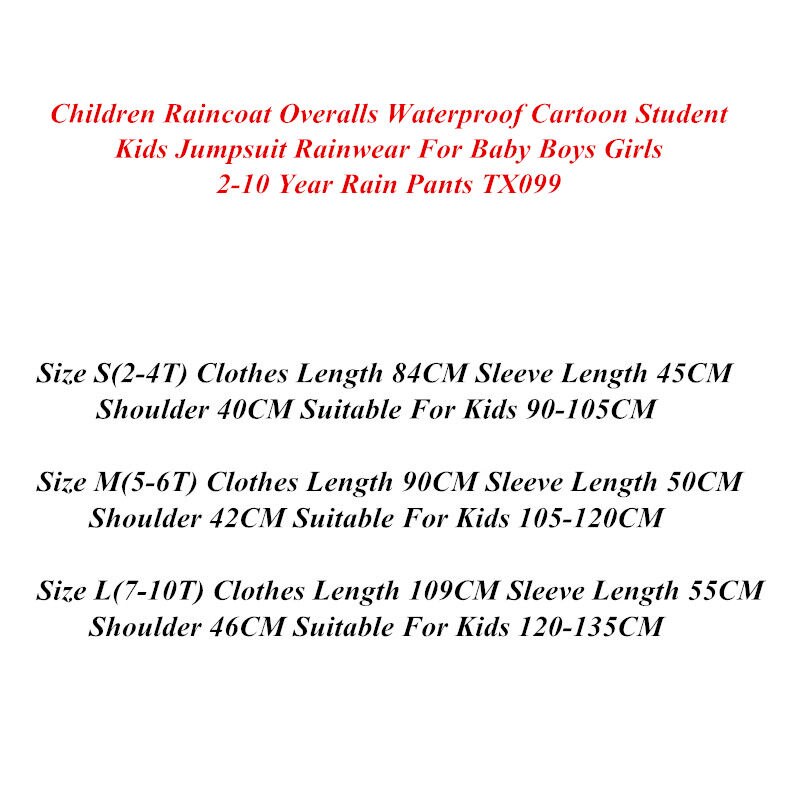 Children Raincoat Overalls Waterproof Cartoon Student Kids Jumpsuit Rainwear For Baby Boys Girls 2-10 Years Rain Pants TX099
