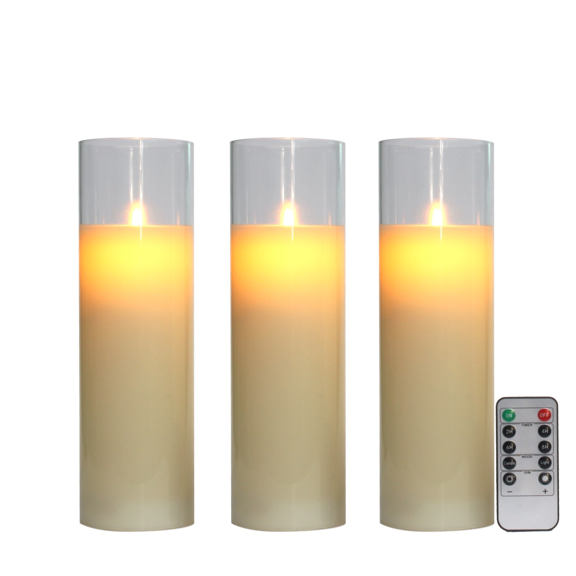 Glass Flameless Candles Set 8" 10" 12" Battery Operated Real Wax Pillars Glass LED Candles With Remote Control Cycling Timer