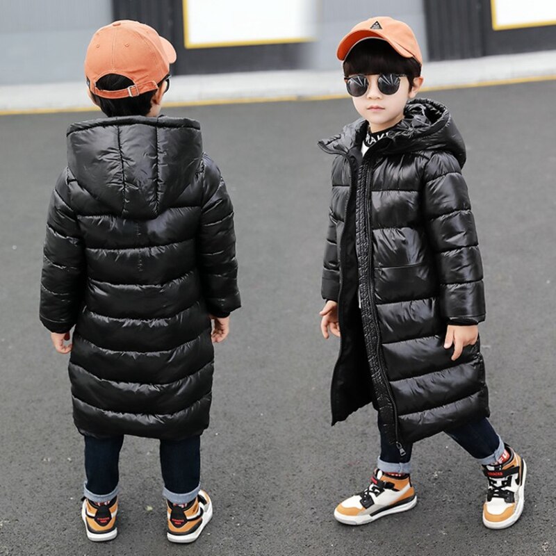 Veste d'hiver en duvet de coton pour garçons, manteau Long noir, Parka rembourrée en coton, vêtements d'extérieur pour enfants, TZ565