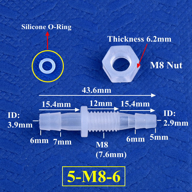 5 ~ 200 pz M6 ~ M10 a 3 ~ 8mm PP pagoda connettore diretto dado o-squillare in silicone giardino irrigazione acquario serbatoio pompa aria giunto tubo: grigio / 1 ''