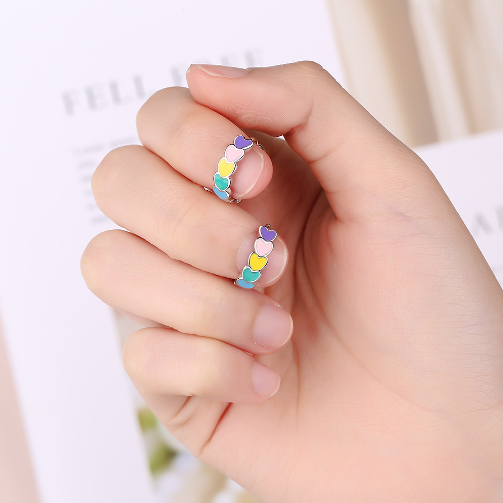 1 Uds. Pendientes de arcoíris Multicolor a la , pendientes de aro de corazón esmaltados, pendientes redondos de estilo Simple para mujer, , joyería