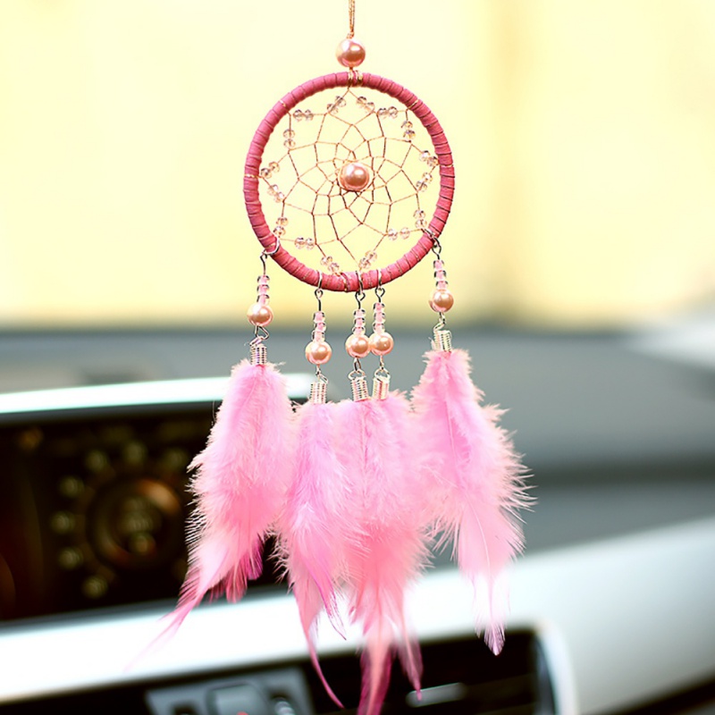 Campanas de viento coche colgante hogar Decoración de pared colgante atrapasueños Mini atrapasueños rosa/blanco/gris atrapasueños