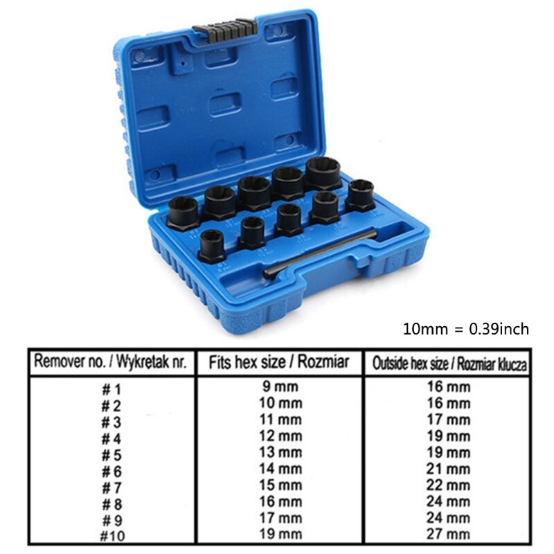 Impact Damaged Bolt Nut Screw Remover Extractor Socket Tool Kit Removal Set