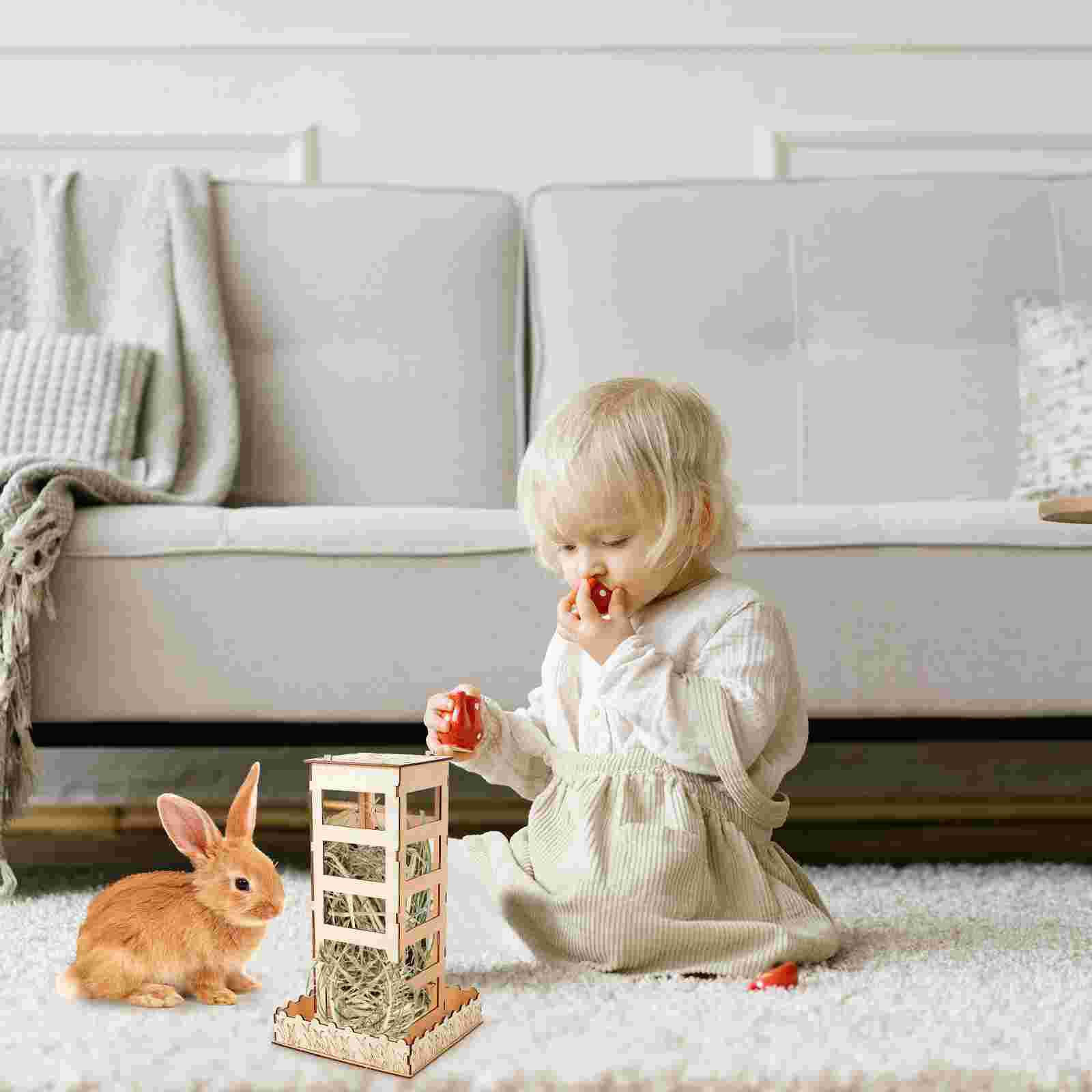 1pc Small Animal Feeder Cage Feeding Tool Rabbit Wooden Hay Food Feeder