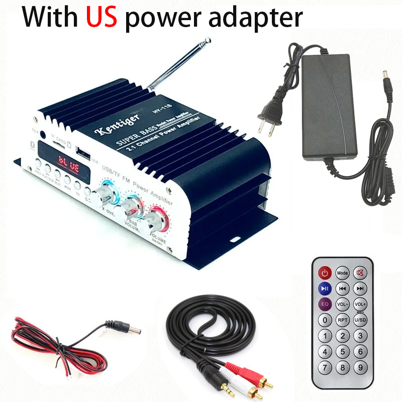 HY-118 Bluetooth Amplifier 2.2 Channel Support 2 Subwoofer Speaker FM TF USB Remote Control Mini HIFI Digital Amplifier Stereo: Beige