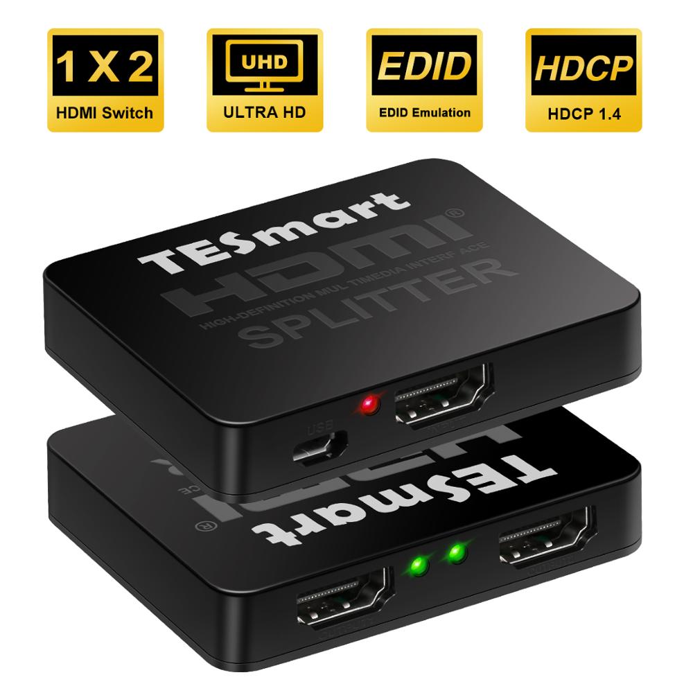 Tesmart ultra  hd 4k @ 30hz 1 x 2 hdmi splitter 1 in 2 ut, hdmi splitter 1 to 2 stöd 4 kx 2k @ 30hz 1080p 3d 2160p för dvd-spelare tv: Oss