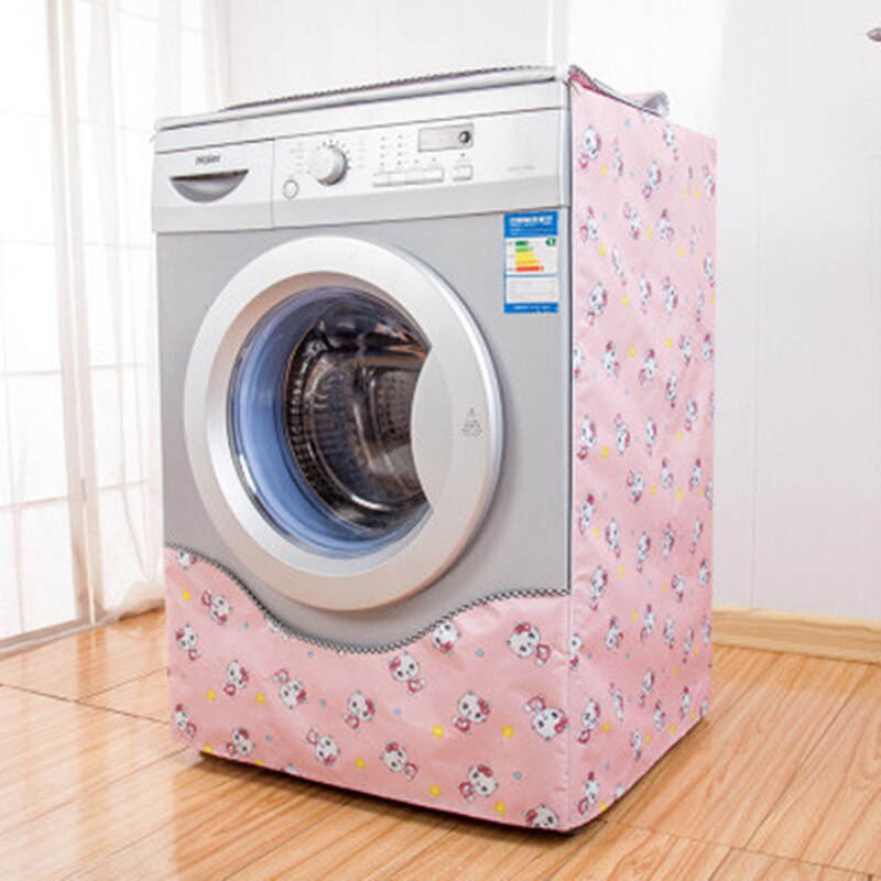 Wodoodporny pokrowiec na pralkę automatyczna zwijarka podkładka przeciwsłoneczna osłona pyłoszczelna suszarka ochronna tkanina Oxford z przodu otwarta: Pink Cat / S