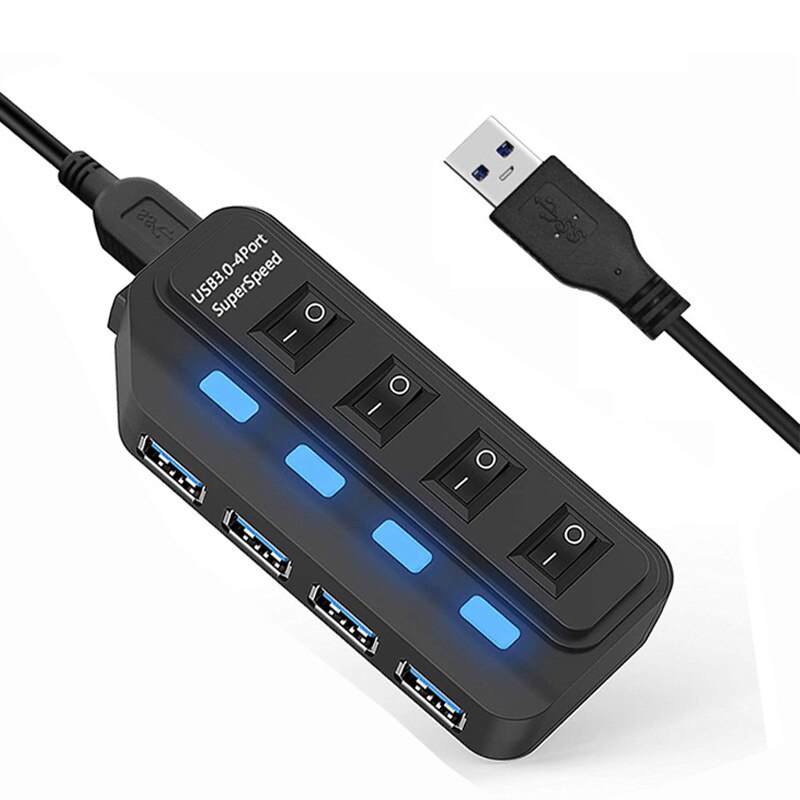 Usb Hub 3.0 Splitter, 4/7-Poort Usb Data Hub, uitgerust Met Een Aparte Aan/Uit Schakelaar En Licht, Geschikt Voor Laptops