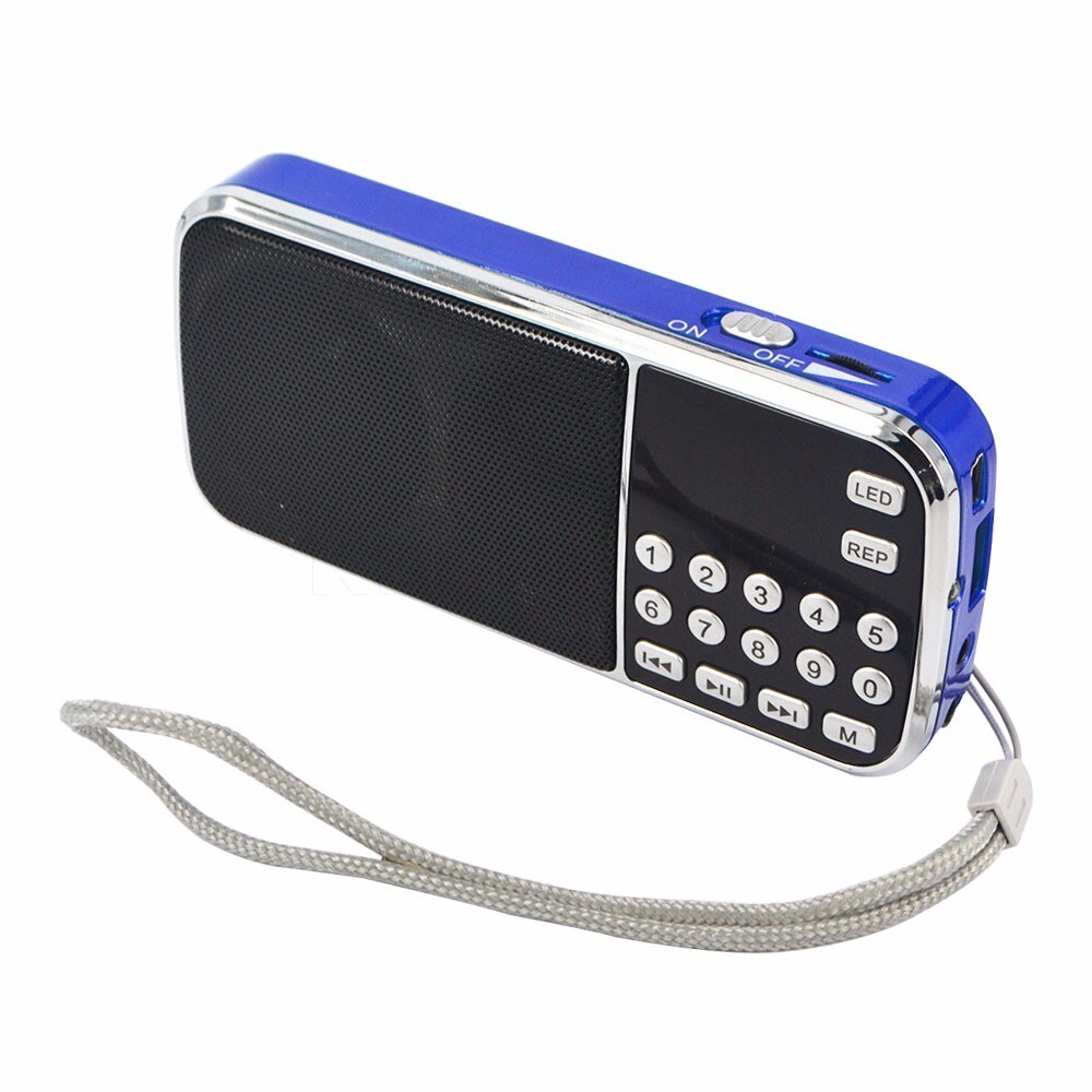 PRUNUS J-189 Mini Portable FM Hi-Fi USB SD MP3 Radio Digital Pocket Radio Receiver with Hidden Antenna Emergency Flashlight: Blue