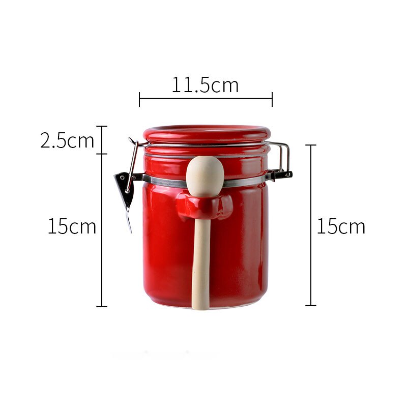 Keramik Verschlossenen Dosen Mit Deckel Löffel Solide Tee Kaffee Lebensmittel Lagerung Panzer Manuelle Stil Küche Lagerung Glasglas Dekorative Können ZL341: rot L