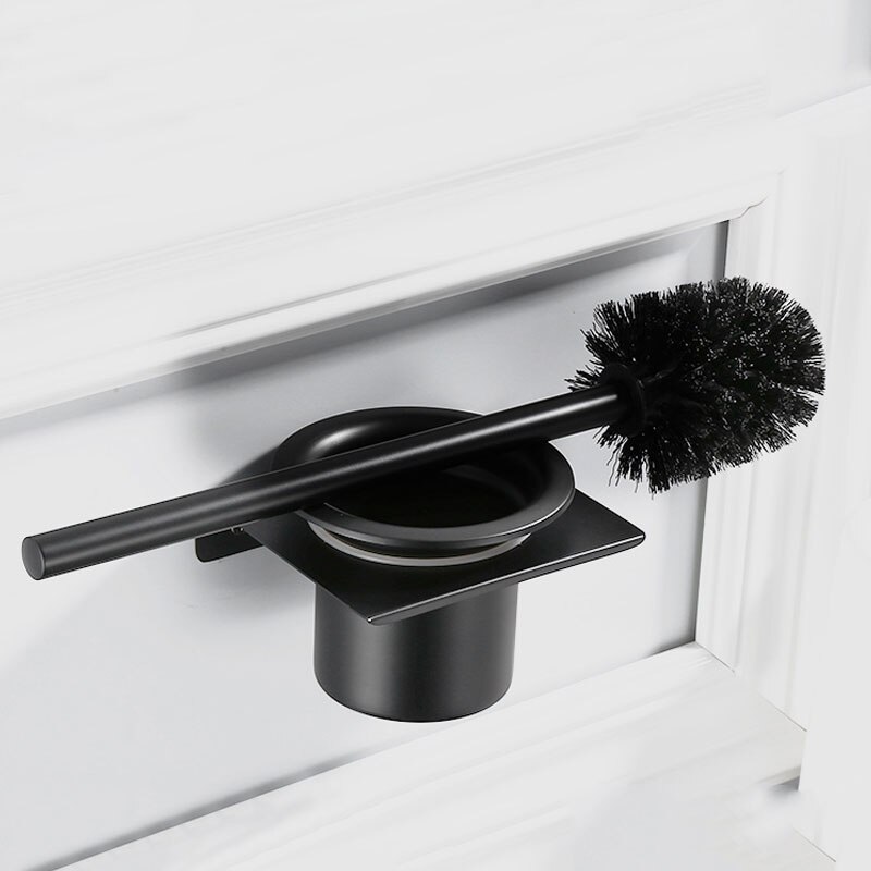 Stainless Steel Toilet Brush Holder Black Wall Mounted, Toilet Bowl Brush Holder for Bathroom Cleaning Kit