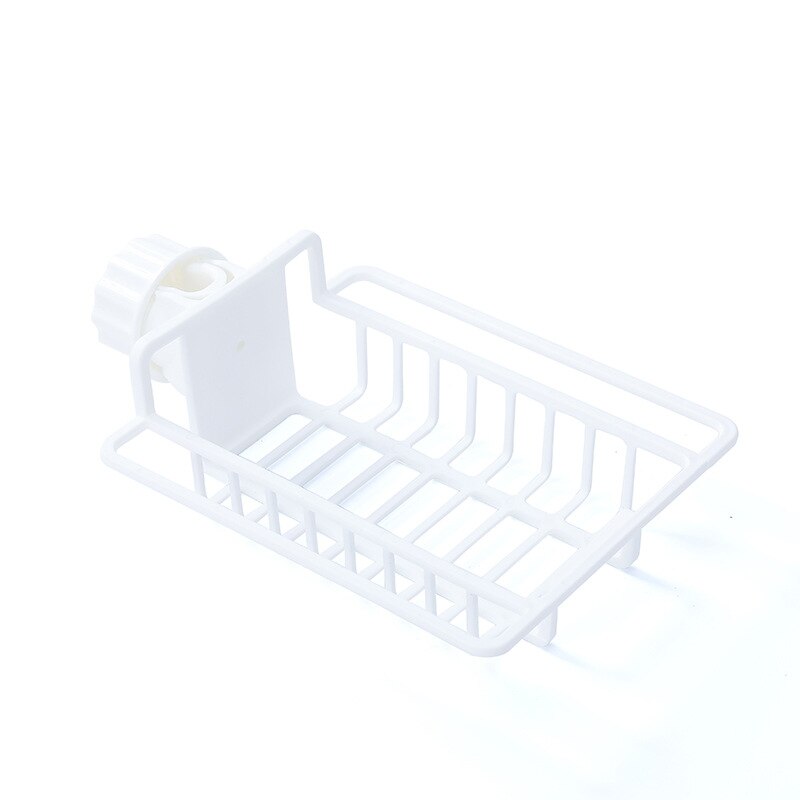Adjustable Faucet Clip Hanging Holder Soap Sponge Dish Rack Towel Hanger Sink Storage Rack Drainer Shelf Bathroom Kitchen Organi: White