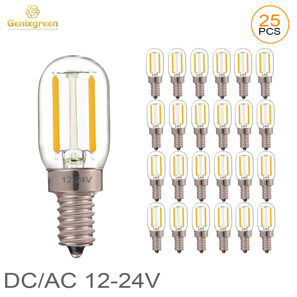 Genixgreen DC AC 12V 24V E14 LED-Birne T22 1W Niederspannungs-Rohrglühlampe E12 Kandelaber LED-Lampe RV Lokomotive Raumbeleuchtung: WEISS / green / PC 1
