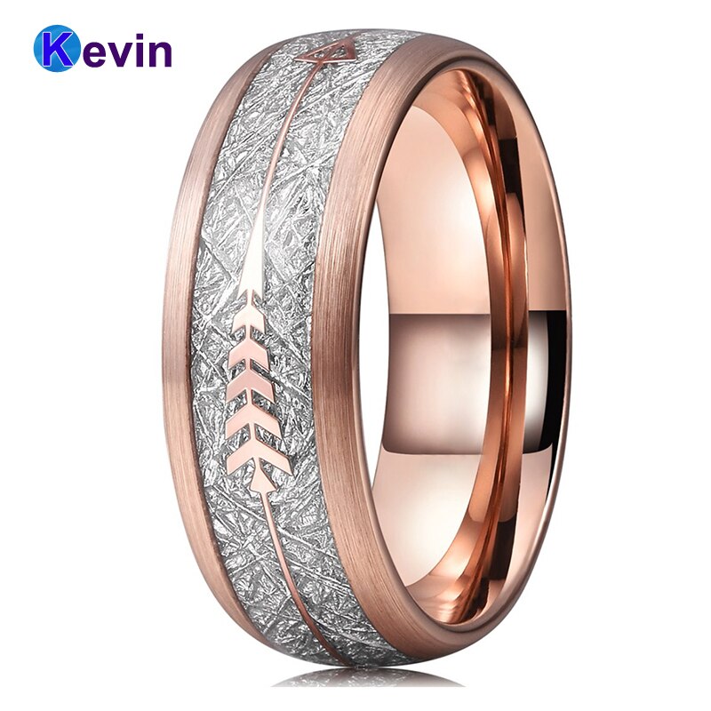 Mannen Vrouwen Wedding Band Tungsten Ring Rose Goud Met Stalen Pijl En Wit Meteoriet Inlay Nieuwkomers