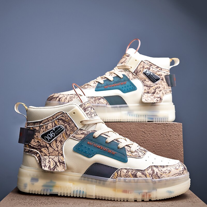 Waterproof Sports Shoes Men High-top Graffiti SkateBoard Shoes Platform Sneakers Man Leather Men&#39;s Walking Shoes Zapatos Hombre