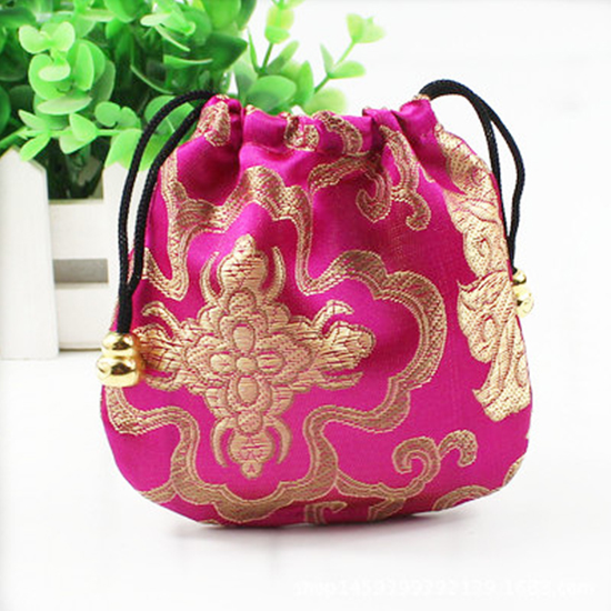 Silk Drawstring Pouch Drawstring Ethnic Style Jewelry 1 Pcs Bags Embroidery Jewellery Pouch Brocade Box Small Trick Colorful: Rose Red