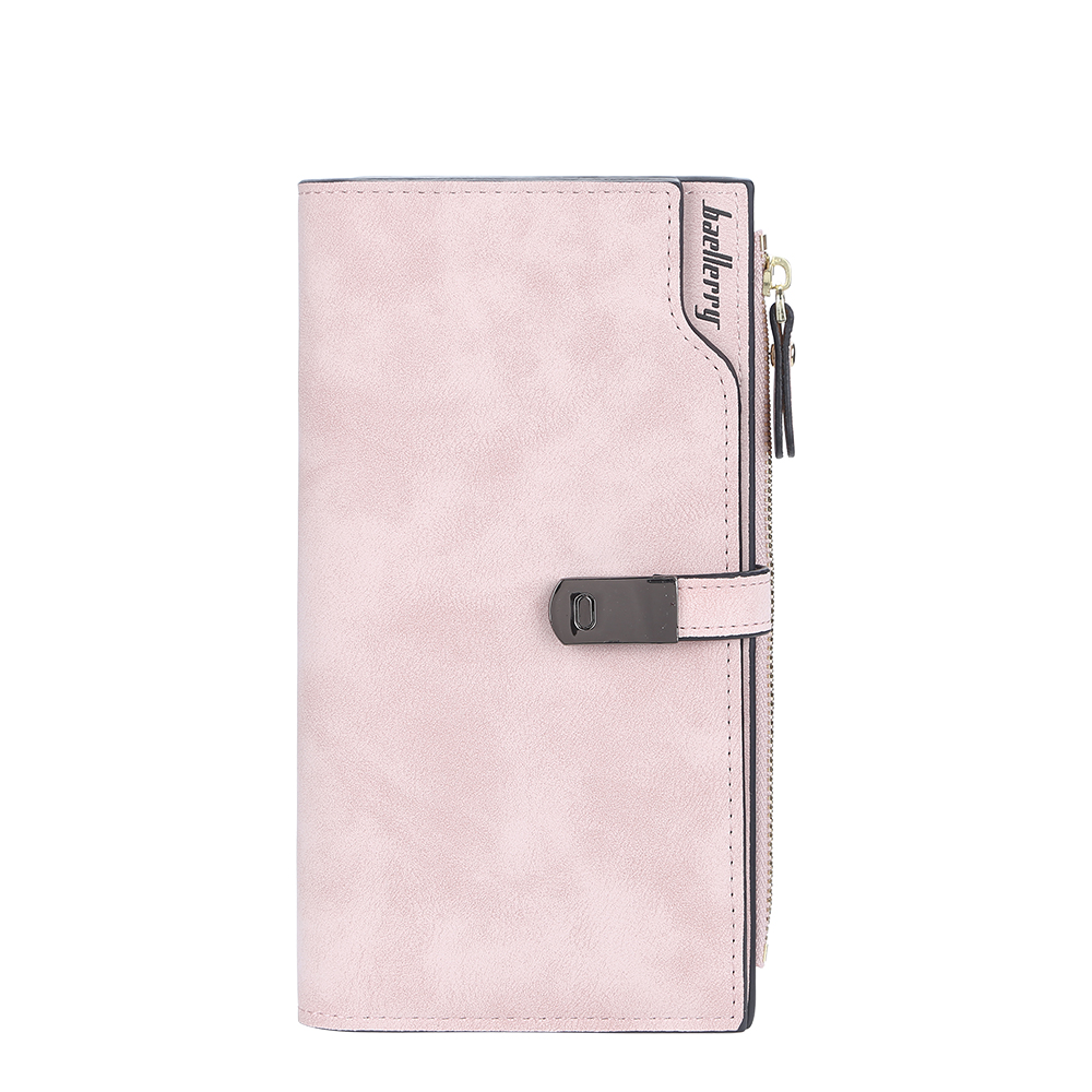 Women Long Wallets Magnetic Buckle Card Holder Classic Female Purse Zipper Wallet For Girl: Pink