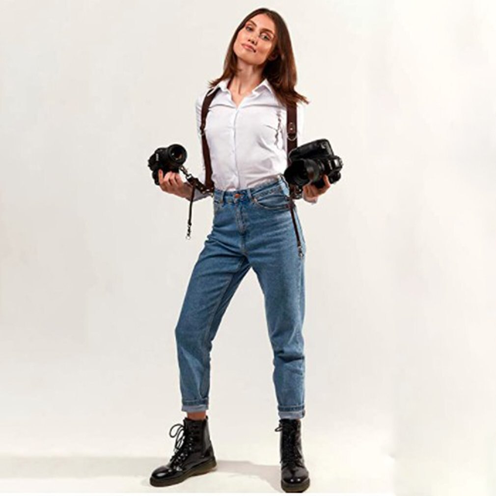 Digital kamera rem læder dslr rem dobbelt skulderrem fotografering tilbehør kamera sele peak strap