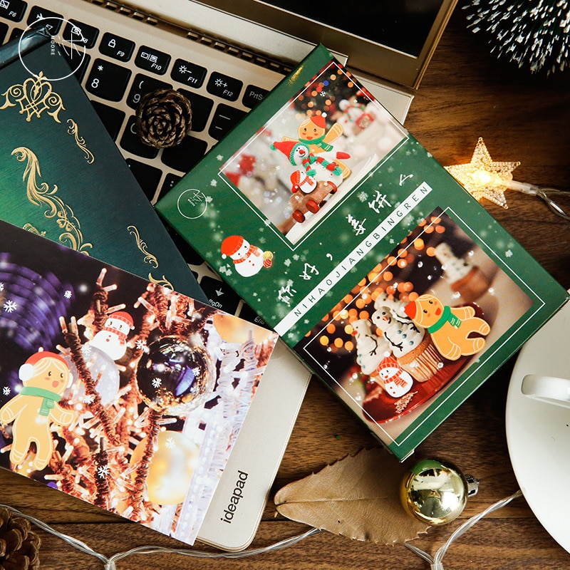 30 Stks/partij Hello Gingerbread Man Postkaart Set Brief Envelop Kerst Wenskaarten Jaar Ansichtkaarten