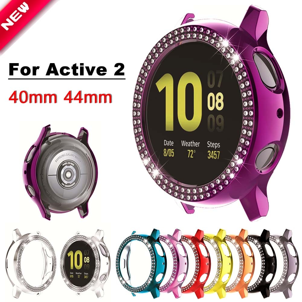 Hoesjes voor samsung galaxy watch active 2 44mm 40mm hoesje voor active 2 band dames dubbele rij diamant pc hoesje bumper