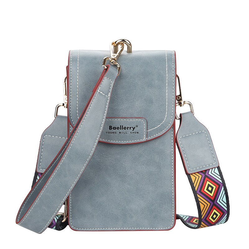 Baellerry – pochette pour téléphone portable femme, sacoche, porte-cartes, pochette ouverte pour dames, portefeuille en cuir souple: Blue