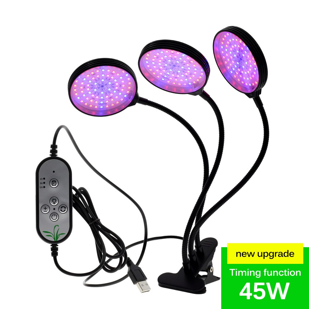 Luz LED de cultivo con Clip Flexible de 360 grados, fuente de alimentación USB, luz LED de escritorio para crecimiento de plantas.: 45W