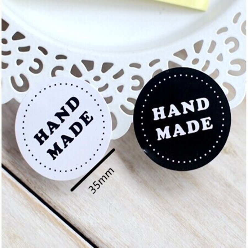 80pcs/pack Black And White Round HAND MADE Sealing Sticker Packing Label Adhesive Sticker Stationery Supplies