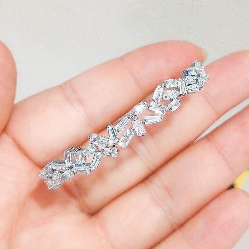 Zakol elegante aaa zircônia cúbica ajustável jóias de noiva do vintage pulseira para o casamento feminino jantar festa presente aniversário fsbp2006: White 6
