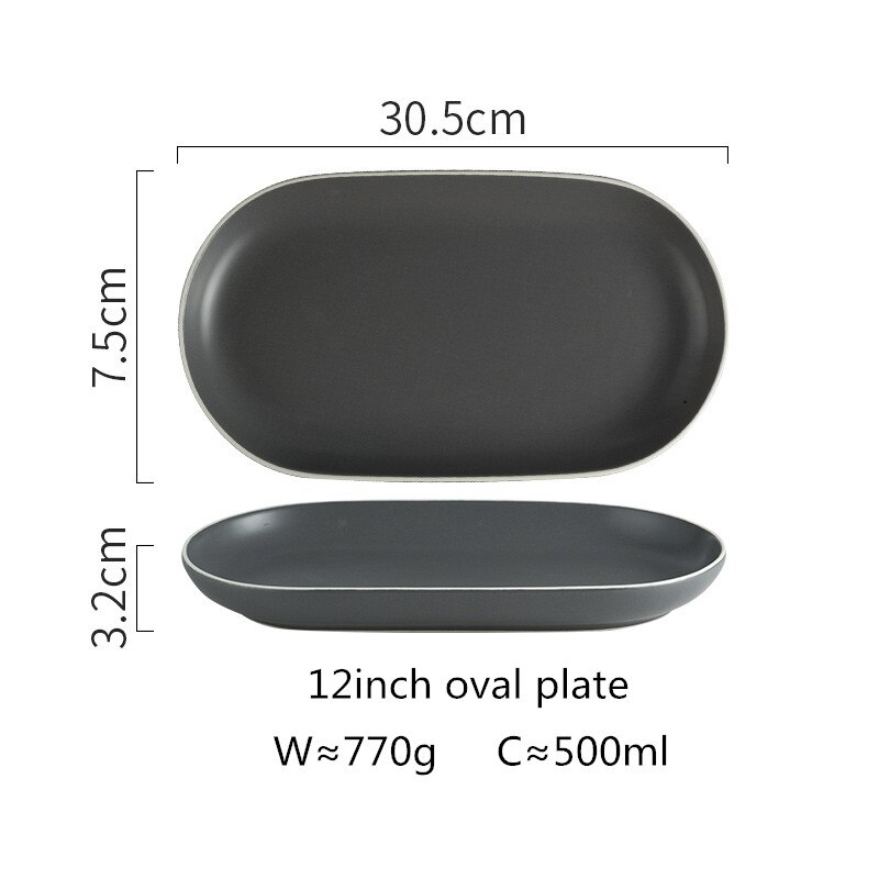 Nordic Ceramic Tableware Matte Glaze Steak Food Plate Bowl Dinner Dish Porcelain Dinnerware Set For Family Hotel 1pc: 12inch oval plate