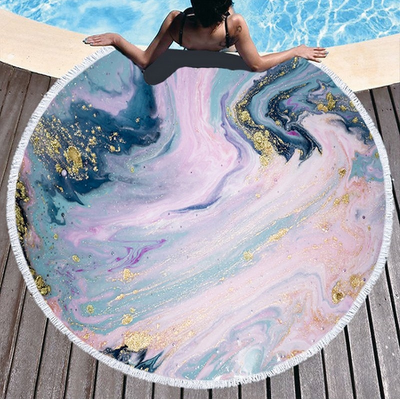 Gobelin marmor stort rundt badehåndklæde farverigt kviksand mønster mikrofiber bruser badehåndklæde rejse tæppe svømning dække