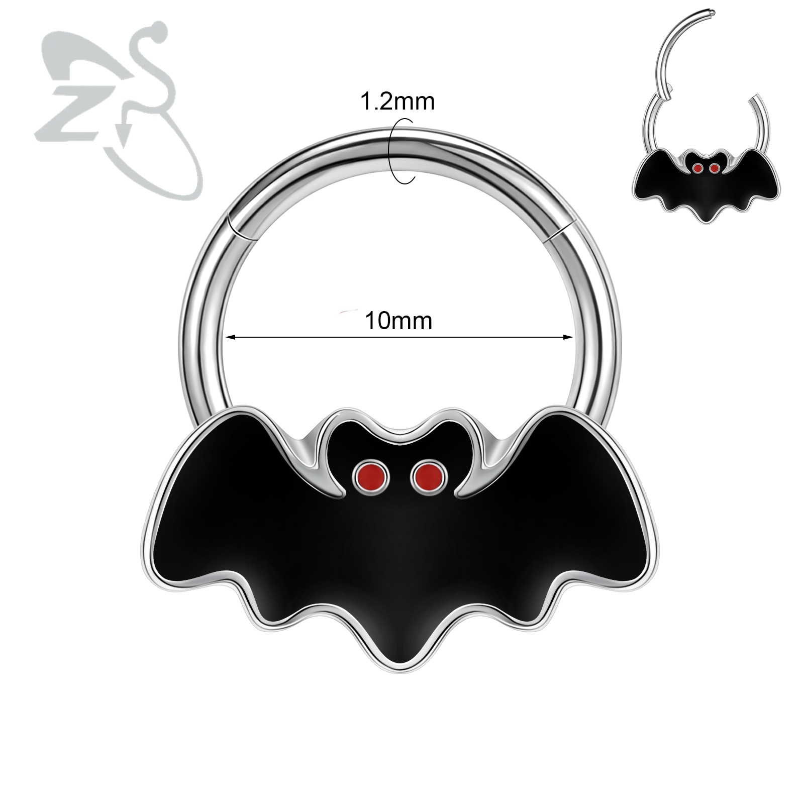 ZS 1PC serpent citrouille chauve-souris nez Piercing couleur noire Septum anneau acier inoxydable nez Clicker oreille Helix Cartilage Piercings 16G