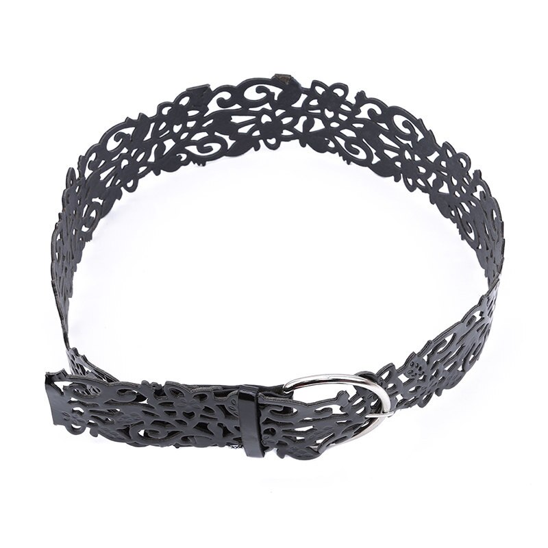 Holle Retro Dames Riem Brede Vrouwen Buikband Vrouwelijke Uitsparing Bloem Mode Riem Decoratie Riem: Black