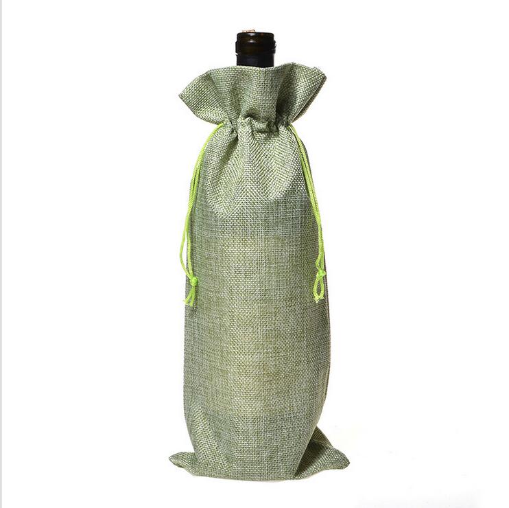 4Stck Burlap Wein Taschen mit Kordelzug, Wein Taschen , Einzelnen Wiederverwendbare Flasche Taschen Perfekte für Reise, hochzeit, Geburtstag, Party: Gras Grün