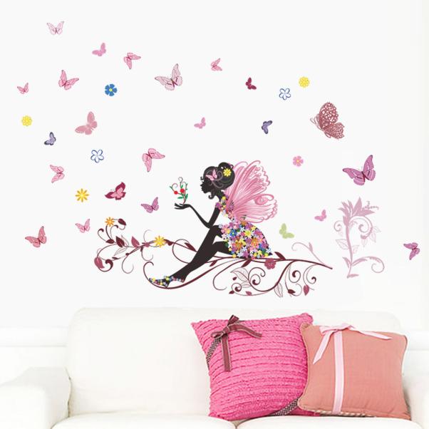 Butterfly Flower Fairy Wall Stickers for Kids Room Wall Decoration Bedroom Living Room Children Girls Room Decal Poster Mural#25: Default Title