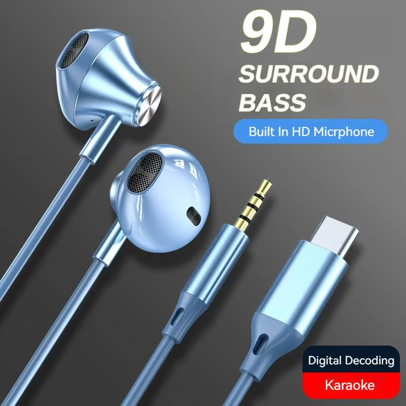 # Stereo 9D typ C i 3,5 mm słuchawki dla graczy słuchawki przewodowe słuchawki douszne słuchawki HiFi słuchawki basowe do Samsung słuchawki douszne w mikrofonie zestaw głośnomówiący