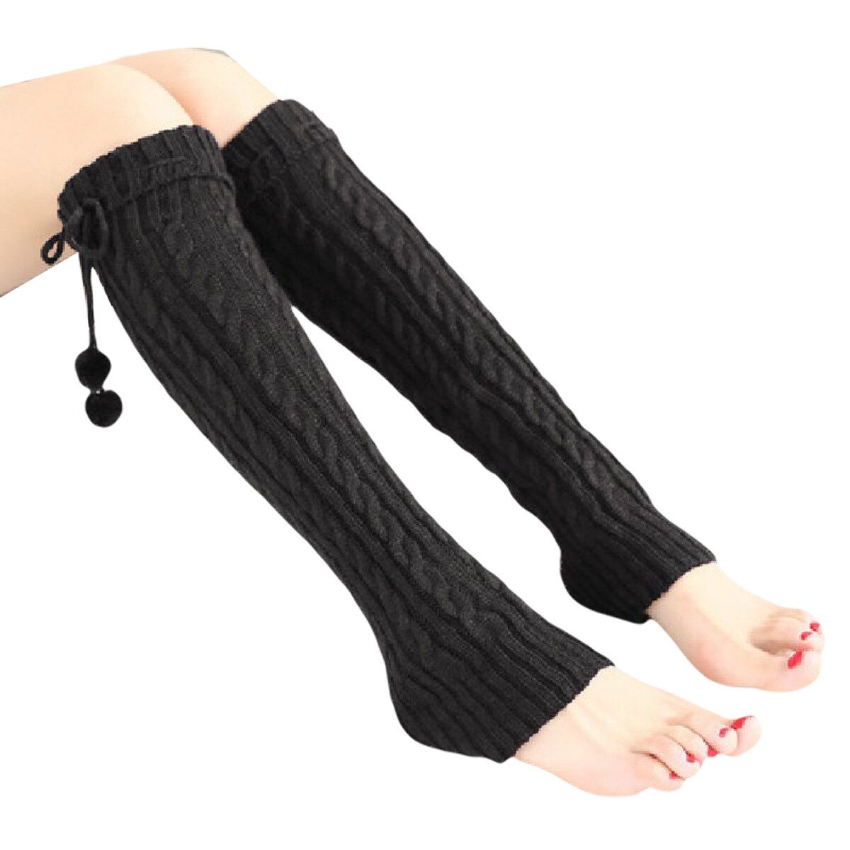 Calentador de piernas femenino Color sólido media de punto protector de pierna para mujeres gris claro/Gris oscuro/café/púrpura: Gris oscuro