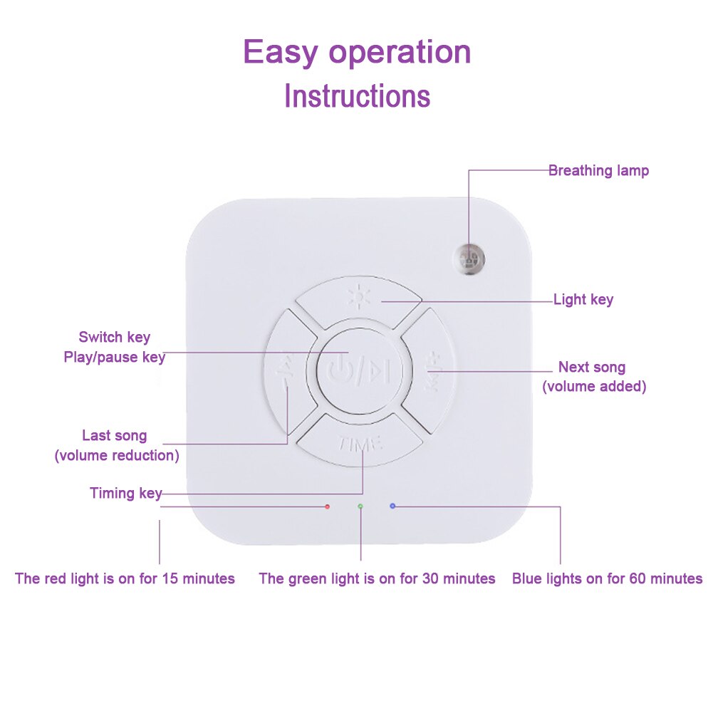 Home Relaxing Sounds Led Aid USB Charging Sleep Machine White Noise Breathing Light Adults Insomniac Music Mini Timer Baby