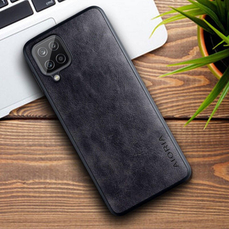 Coque de téléphone en cuir Vintage, étui de luxe pour Samsung Galaxy A12: black