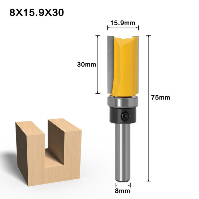 8mm Shank Flush Trim Router Bit Pattern Bit Top Bottom Bearing 5/8" Blade Template Wood Milling Cutter Carpenter: 8X15.9X30