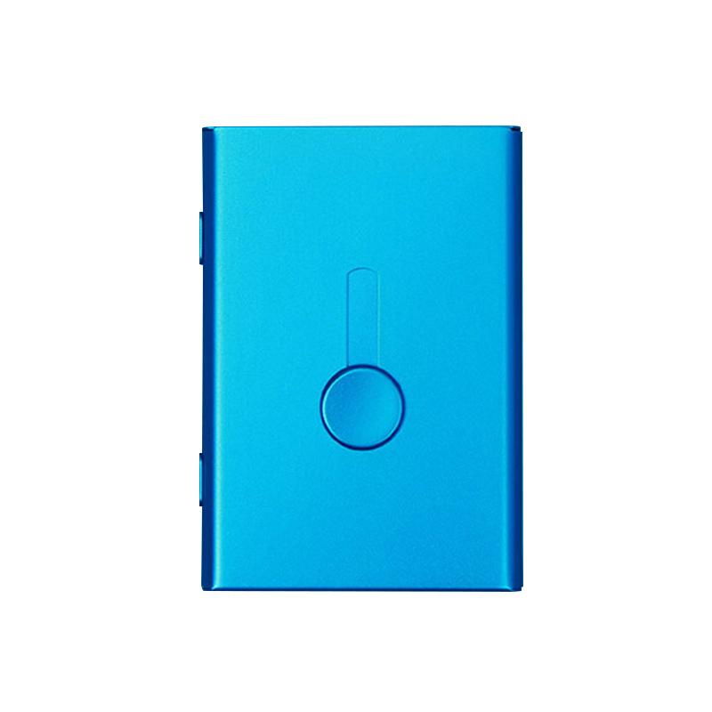 Business Card Holder Hand Push Card Case Bank Card Membership Package Metal Ultra Thin Business Card Packaging Box Organizer: Blue