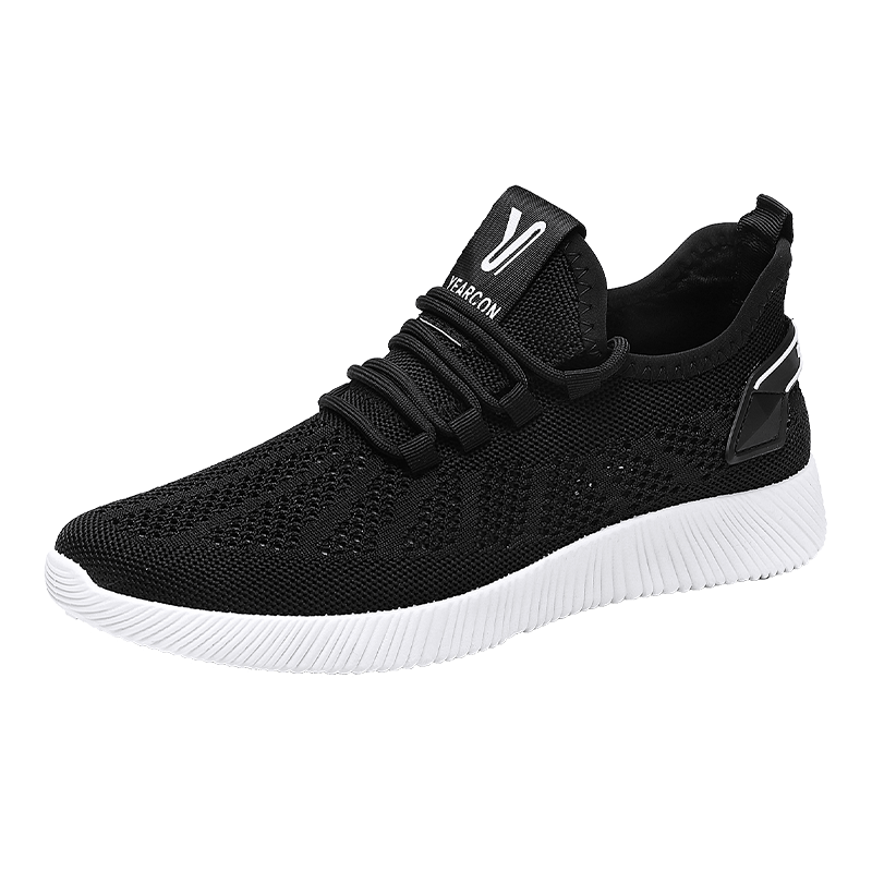 Billige sko sportssko uformelt Nei-slip menn fritidssko menn joggesko zapatillas strikket stoff lette sko: Svart hvit / 44