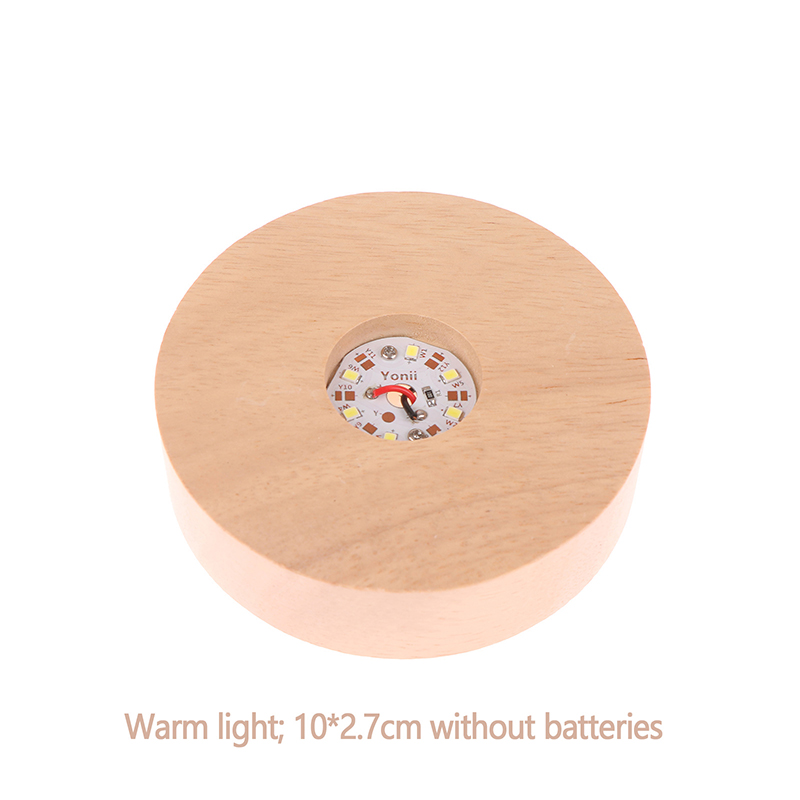 Base d'affichage de lumière LED ronde en bois à piles, 8/10cm, support de lampe de nuit capable, verre de cristal, résine, ornements artistiques: Marron