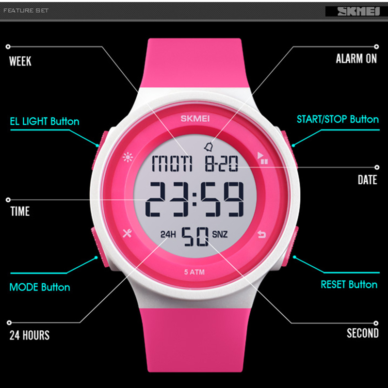 Women's Watches Waterproof LED Digital Ladies Sport Watch Women Multifunction Boy Girl Wristwatch Montre Femme SKMEI