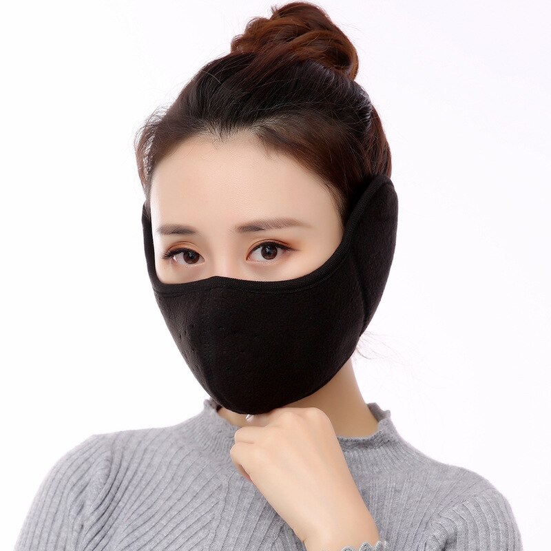 Orejeras para frío e invierno, dos en uno, orejeras de lana a prueba de viento para ciclismo, máscara transpirable, algodón húmedo, 1 pieza: Black