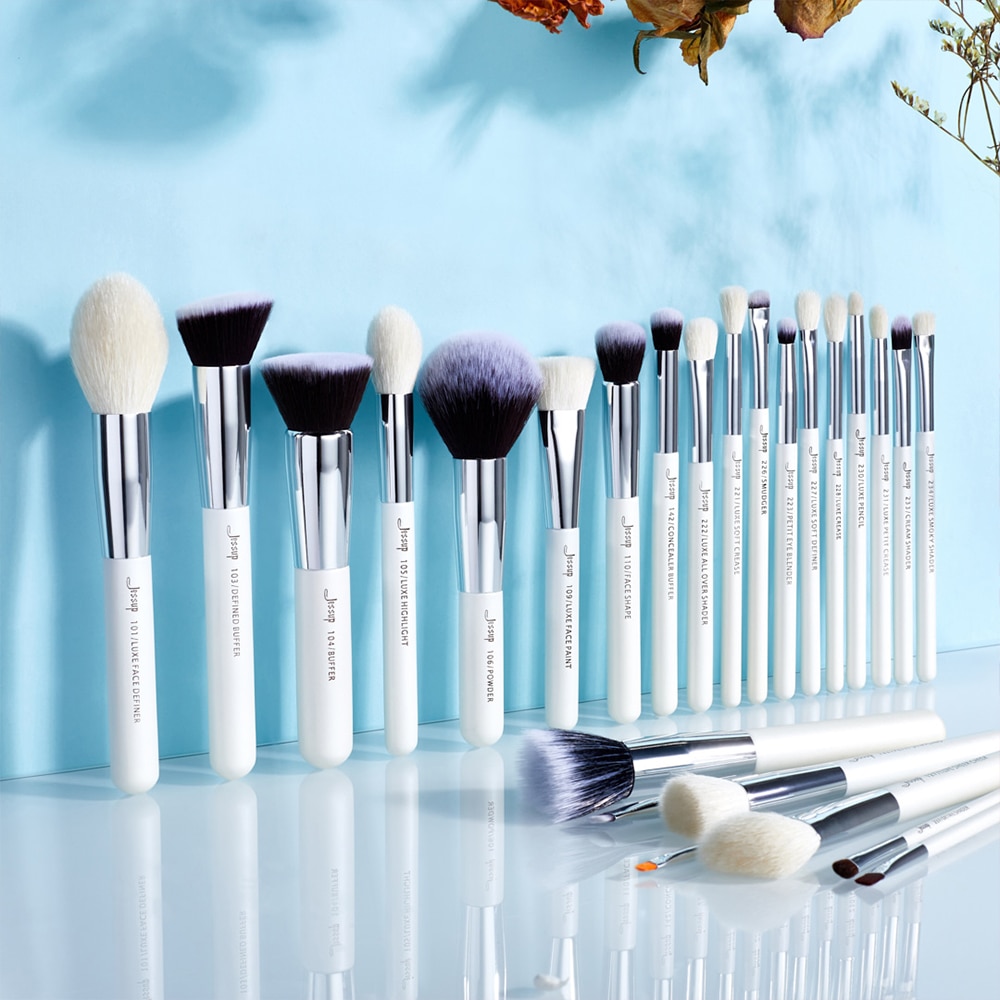 Jessup kwastenset 25-delig Professionele make-up kwastensets Foundation Make-up kwast beauty Tool Poederblush Parelwit/zilver