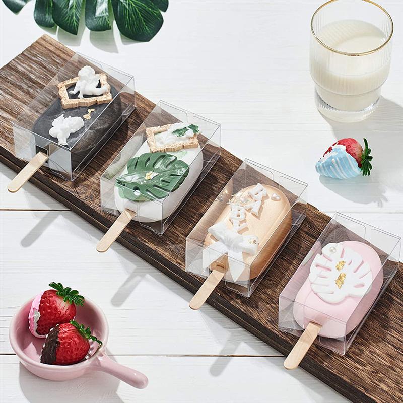 5Pcs Transparent Premium Ice Cream Shaped Boxes Clear Plastic Box for Restaurant