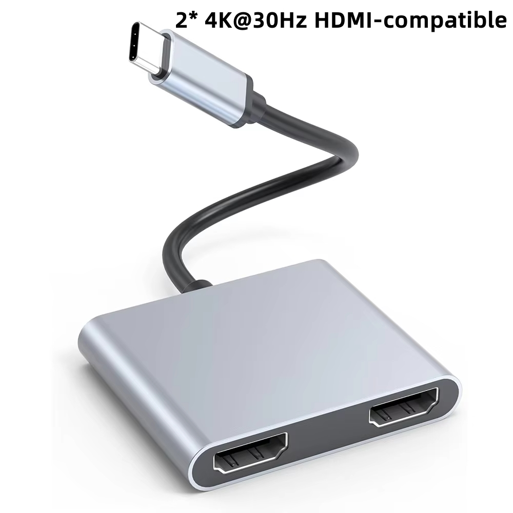 USB C naar Dual 4K HD-beeldschermadapter Type C naar HDMI-compatibele converter Uitgebreide monitor voor HP Lenovo Thunderbolt3/4 laptop: Black