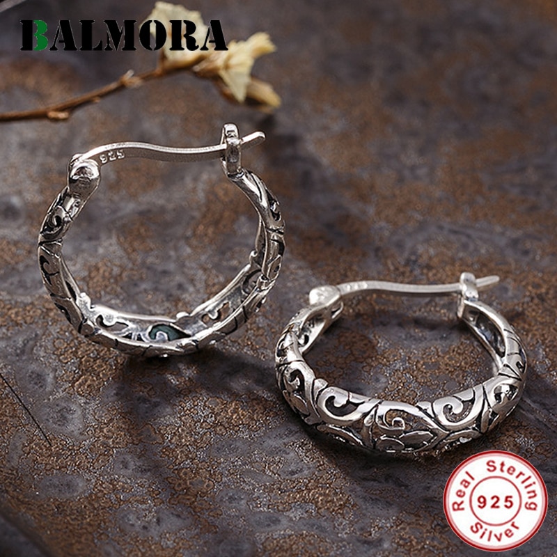 Balmora 100% real 925 sterling silver openwork padrão simples clipe brincos para as mulheres moda vintage jóias aretes jwe1024